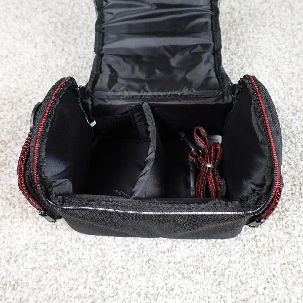 Commander Camera Bag Black with Red Trim‎ Padded Shoulder Strap Case